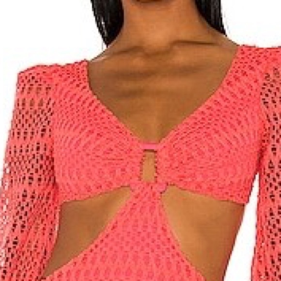 New PatBO Crochet Cut Out Neon Coral Maxi Dress NWT Size 4 - Picture 4 of 7